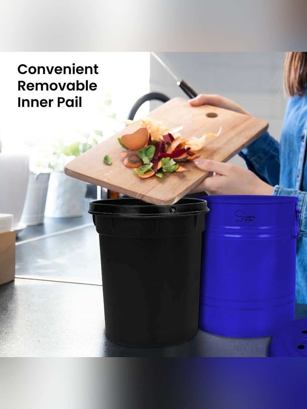 NWT Chef’s Star Indoor Kitchen Compost Bin Blue Gal Food Waste Pail Odor Control - Picture 6 of 11